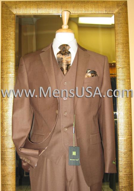 2 Button Style 3 Piece Mocca Fitted Suit Copper~Rust~Cognac 