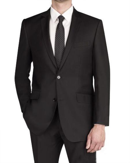 2 Button Style Italian Designed Fabric Slim narrow Style Fit Suit Liquid Jet Black Wool
