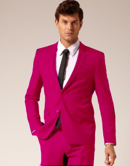 Delivery  Custom Make 2 Button Style Fabric & Cotton Suit Flat Front Pants Fuschia