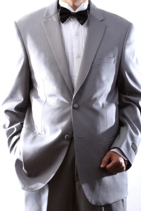 2 Button Style Superior 150s Light Grey ~ Gray Tuxedo W. Flat Front 
