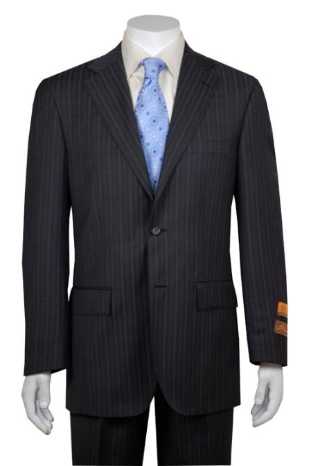 Gray Multi Stripe ~ Pinstripe 2 Button Style Vented without pleat flat front Pants Wool Fabric Suit 