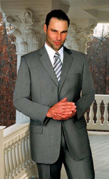 Extra Long 2PC Solid Color Gray Suit Available 2 Buttons Style for tall man Wool