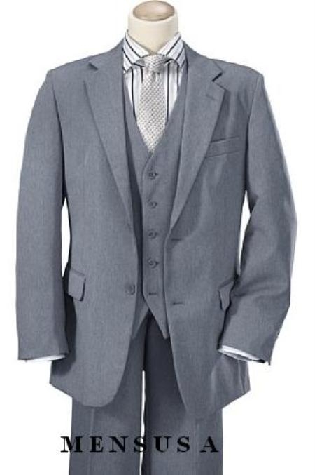 Mens Three Piece Suit - Vested Suit High Quality Mid Gray 2 Button Style Vested 100% Fabric poly~rayon Suits for Online Notch lapel Vented 