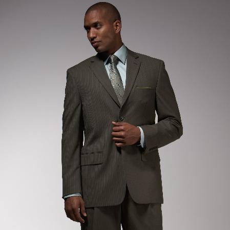 2 Buttons Style Dark Olive Green Pinstripe Pattern of Very Thin Stripe ~ Pinstripe affordable Suit for Men Online Sale 