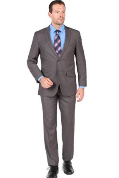  Grey 2 Button Style Closure Single Breasted Notch Lapel Slim narrow Style Fit Suit