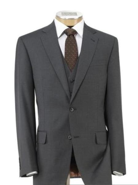 2 Button Style Wool Fabric Vested Athletic Cut Suits Classic Fit  with Pleated Slacks Front Trousers Mid Grey 