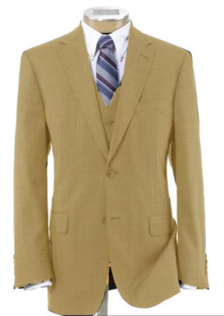 Men’s 2 Button Style Wool Fabric Vested Camel ~ Khaki~British Khaki~Bronze Suit with Pleated Slacks Trousers 