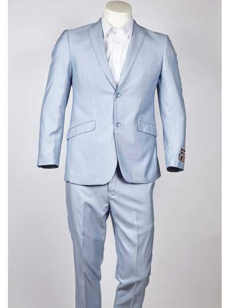  Slim narrow Style Fit 2 Button Style Notch Lapel Light Blue Single Breasted Suit