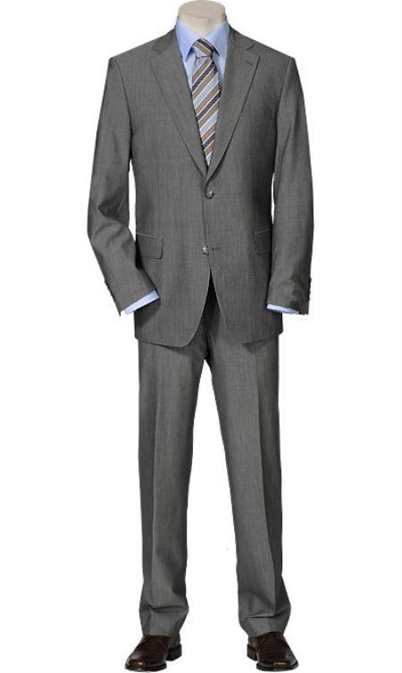  Men's 2 Buttons Solid Light Gray Quality Portly Suits