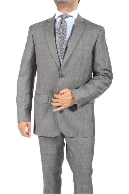 2 Button Style Slim narrow Style Fit Light Grey Subtle Glen Plaid Suit 