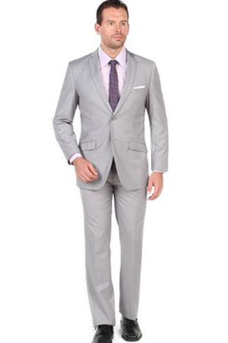 Light Grey Single Breasted 2 Button Style Closure Notch Lapel Slim narrow Style Fit Suit