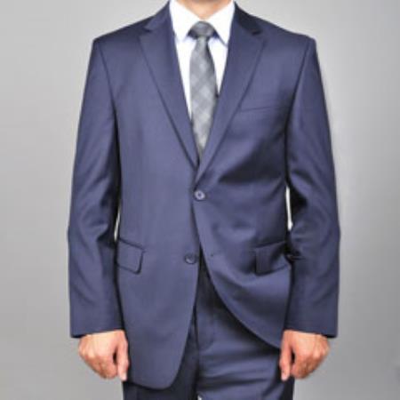 Authentic 2 Button Style Wool Fabric Suit Solid Navy Blue Shade 