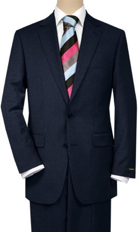  Men's 2 Buttons Solid Navy Blue Quality Portly Suits