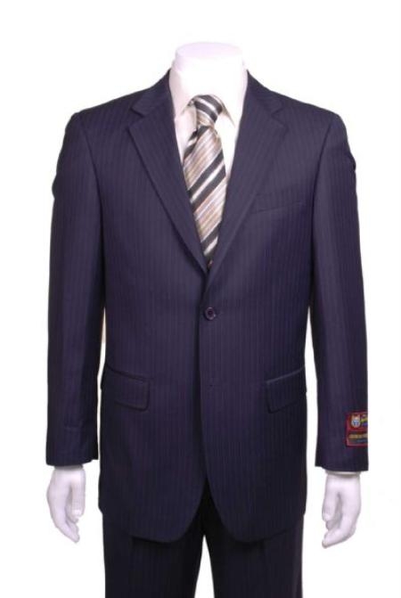 Stripe ~ Pinstripe 2 Button Style Vented without pleat flat front Pants Navy Blue Shade 