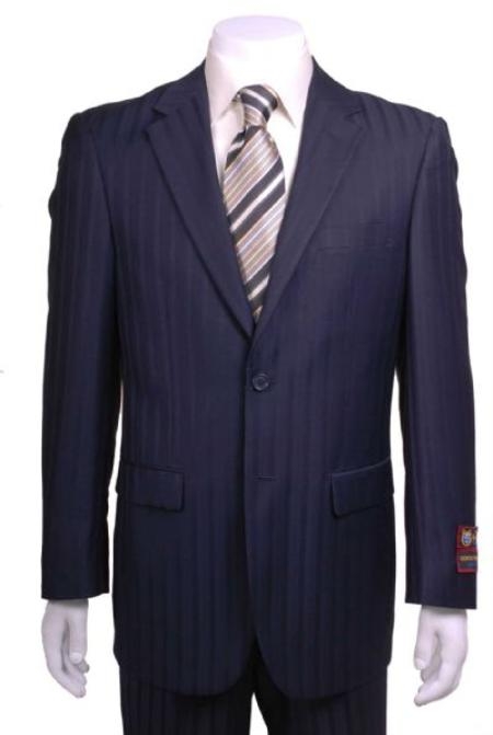 Navy Blue Shade Shadow Stripe ~ Pinstripe 2 Button Style Vented without pleat flat front Pants with 