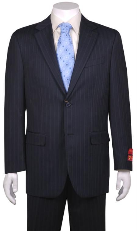 Navy Blue Shade Stripe ~ Pinstripe 2 Button Style Vented without pleat flat front Pants Wool Fabric 