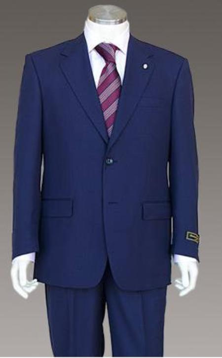 2 Button Lighter Than Dark Navy Blue Suit - Indigo Coblat Business 2 Piece Side Vented Flat Front Pants InkBlue Color
