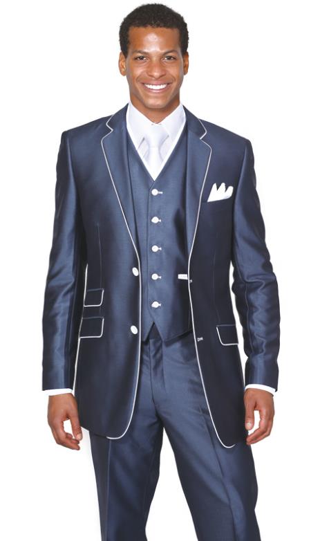 2 Button Style 3 Piece Single Breasted Church Suit For sale ~ Pachuco men's Suit Perfect for Wedding Navy 