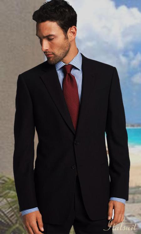 2 Button Style Solid Color Navy Suit Side Vent back jacket style with 1 Pleated Slacks pants Wool