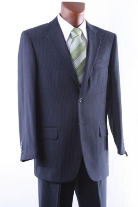 2 Button Style Navy Pinstripe Dress Athletic Cut Suits Classic Fit  Single Pleat 