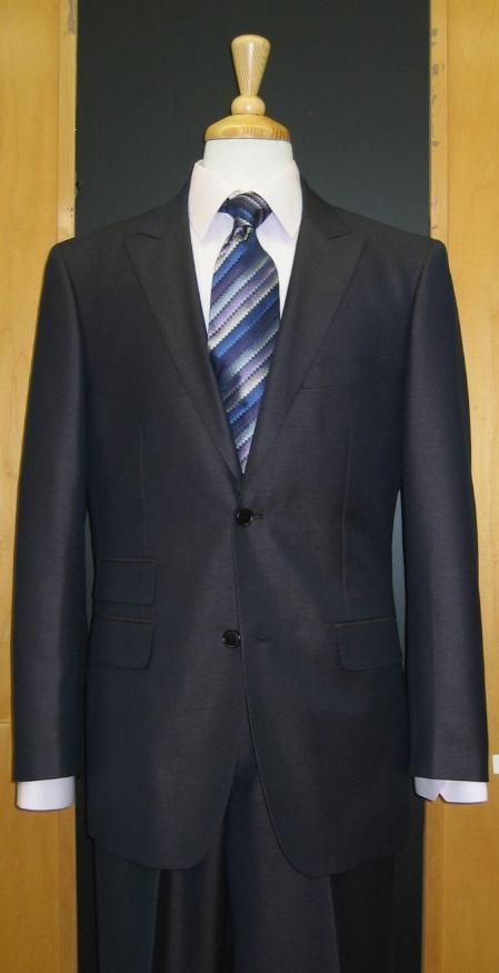 2 Button Style Peak Lapel Navy Erodesent Flat Front Suit 