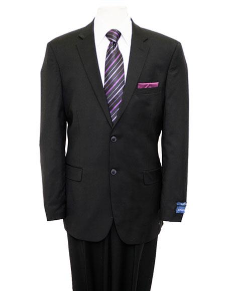  ZeGarie Men's 2 Buttons Solid Black Single Breasted Notch Lapel Suit Flat Front Pant