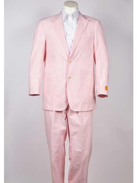  Notch Lapel 2 Button Style Pinstripe Pink Single Breasted Blazer Online Sale