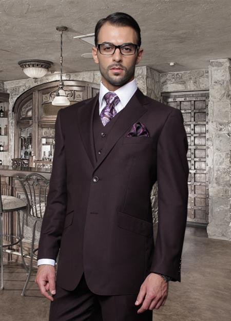 Classic Vested 2 Button Style Very Dark Purple color shade ~ Plum ~ Eggplant Athletic Cut Suits Classic Fit 3 Piece Suit