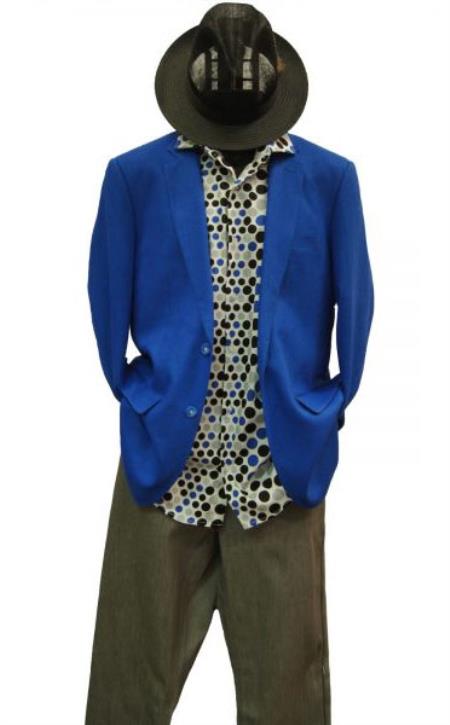  men's 2 Buttons Men's 2 Piece Linen Causal Outfits Notch Lapel Cobalt Royal Blue Blazer / Beach Wedding Attire For Groom Mens linen suit