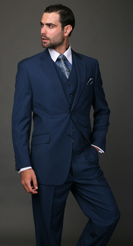 Classic 3pc 2 Button Style Suit Solid Cobalt ~ Indigo Darker Than Royal Blue Suit For Men Perfect  pastel color 