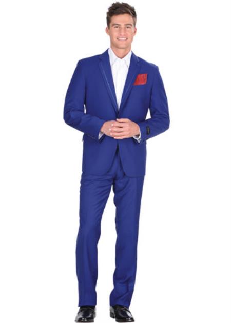 2 Button Style Royal Blue Suit For Men Perfect  pastel color Tuxedo Suit Jacket & Pants With Trim