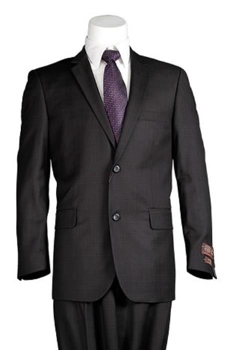 Mens Plaid Suit Vitali Liquid Jet Black Windowpane 2 Button Style Slim narrow Style Cut Suit 