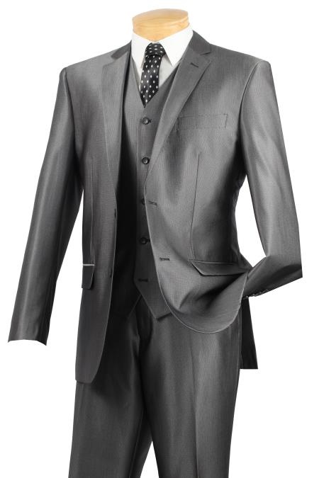 2 Button Style patterned Solid 3pcs Slim narrow Style Fit Suit with vest – Gray  