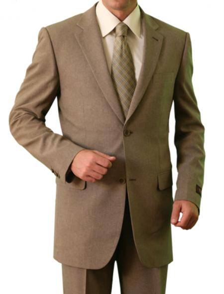 2 Button Style Front Closure Notch Lapel Suit Tan khaki Color ~ Beige Wool