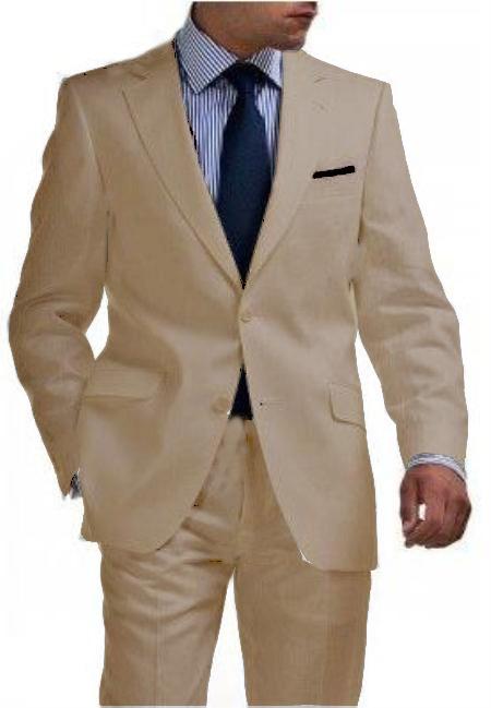 khaki Color7651 & Kids Boys Sizes Light Weight 2 Button Style Tapered Cut Half Lined Flat Front Men's 2 Piece Linen Causal Outfits Boys And Men Suit For Teenagers Vented Tan khaki Color ~ Beige / Beach Wedding Attire For Groom