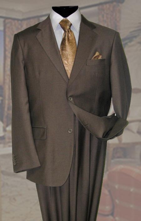 Solid Color Taupe ~ Mocca ~ Slate Wool Fabric Suit 2 Button Style 2PC 