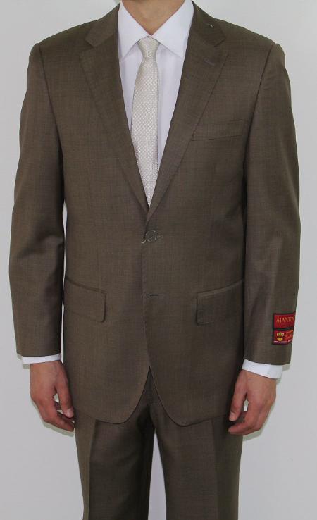 Men's Classic 2 Button Super 140's Suit in Taupe - Light Olive  Mantoni Brand