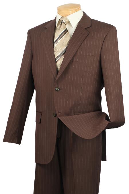 Notch Collar Pleated Slacks Pants Executive Classic Stripe ~ Pinstripe Toffee Athletic Cut Suits Classic Fit  2RS-16 
