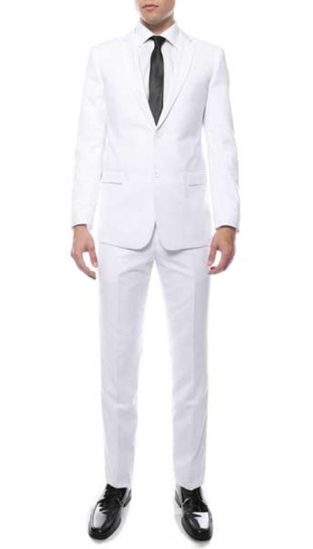  2 Button Style Slim narrow Style Fit Single Breasted White Zonettie Suit