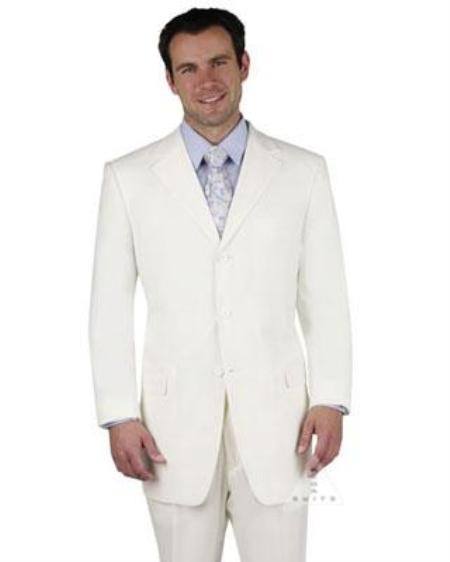 2 Button Style Solid Side Vent 1 Pleat Pants Superior Fabric 140s Fabric poly~rayon White Suit ( Jacket and Pants)  For Men Wool