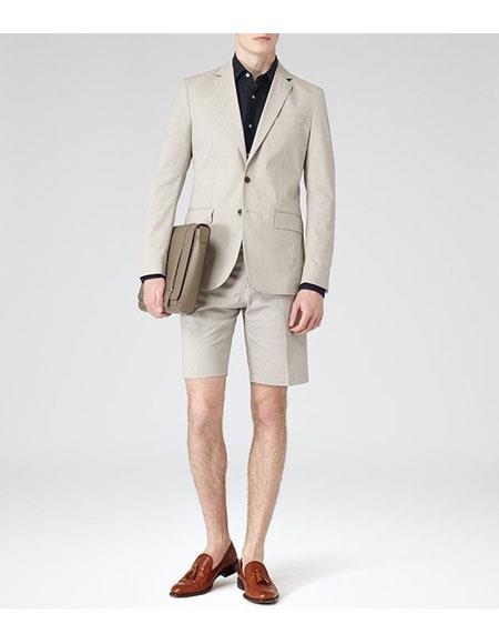  Shorts Set Pants Summer Suit Beige Wool 