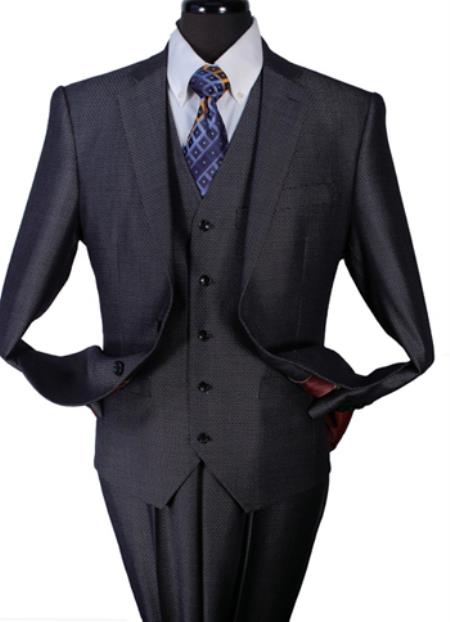 Two Piece Taylor Fit 100% Wool Fabric Suit Dark Grey Masculine color 