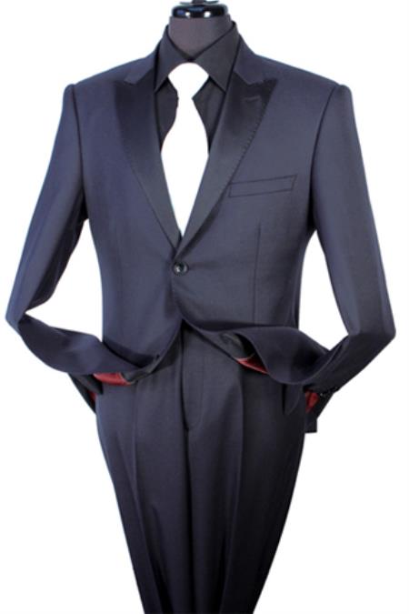 Two Piece Taylor Fit 100% Wool Fabric Suit - Tuxedo Style Black,Navy 