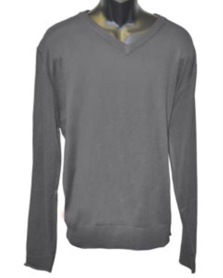  Men's V Neck Long Slevee Charcoal Sweater