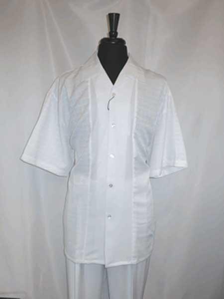  Single Breasted Mini Waffle Print White 5 Buttons Walking Shirt With Pant Set