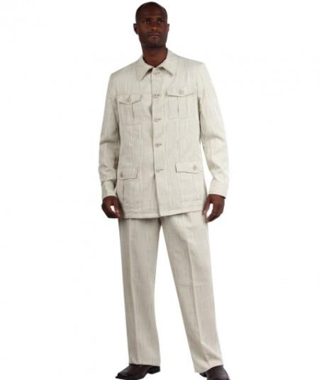 trendy casual no collar mandarin Safari Suit White