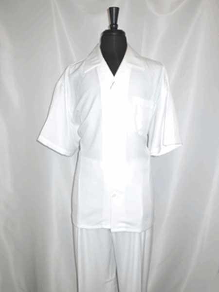  Single Breasted 5 Buttons Short Sleeve Walking Shirt With Pant Set White