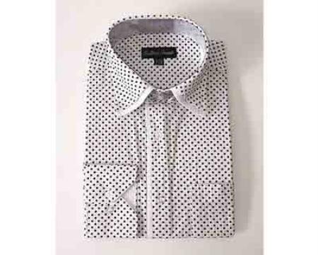  Mini Polka Dot Design White Standard Cuff Classic Fit Dress Shirt