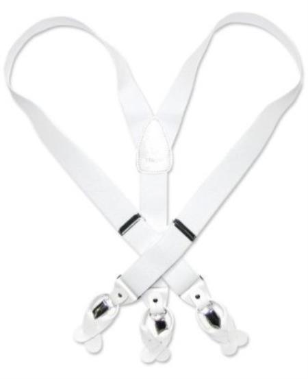 Solid White Suspenders Elastic Y-Back Button & Clip-On Man's 