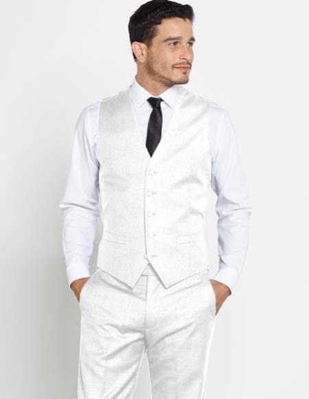 Mens Vest 100% Groomsmen Attire Outfit Matching White Dress Pants Set + Any Color Shirt & Tie Regular Fit